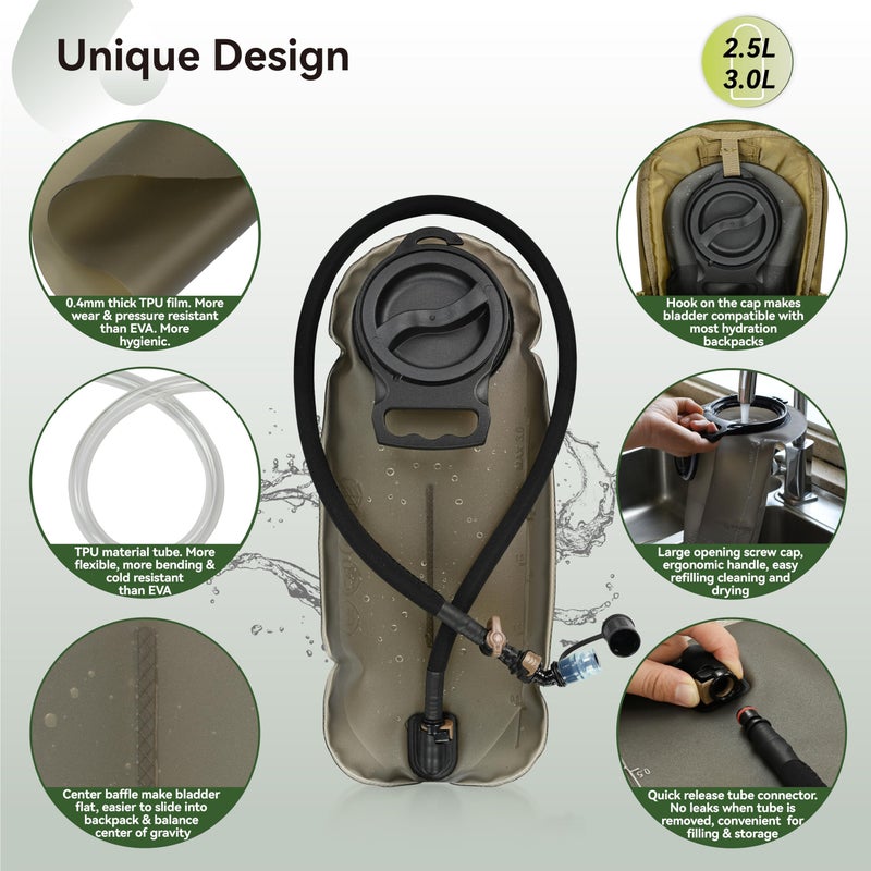 MARCHWAY 2L/2.5L/3L TPU Hydration Bladder, Ultra Durable Water Reservoir Bag with Insulated Tube for Hydration Pack for Cycling, Hiking, Running, Climbing, Biking (2.5L Grey 85oz) - Image 3